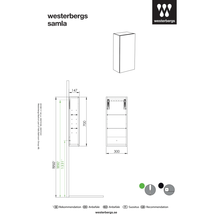 Westerbergs Samla veggskap, 30x14.7 cm, hvit