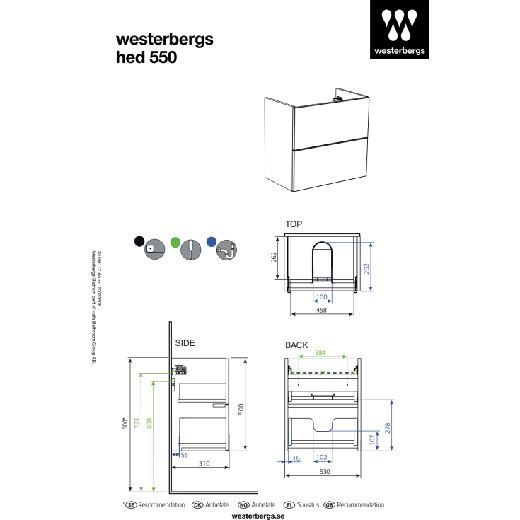 Westerbergs Hed servantskap, 53x50 cm, hvit matt