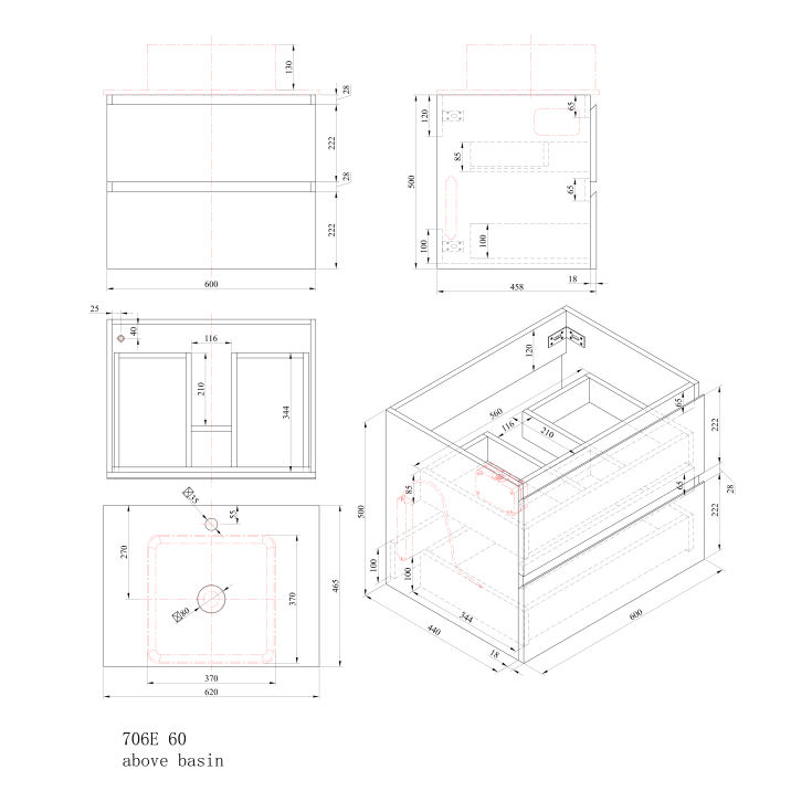 Bathlife Extas møbelpakke, med servant, 100x46,5x50 cm, sort