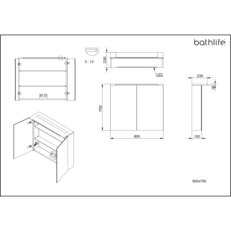 Bathlife Glänsa speilskap, 80x70 cm