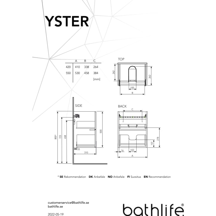 Bathlife Yster møbelpakke, med servant, 56x32x55 cm, sort