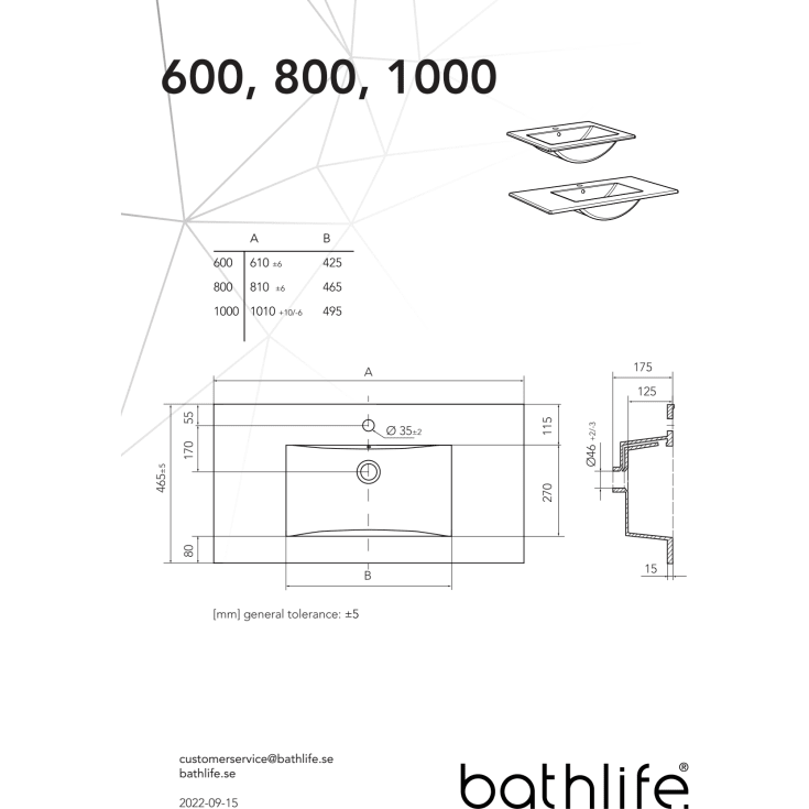 Bathlife Lust møbelpakke, med servant, 61x46,5x48 cm, sort