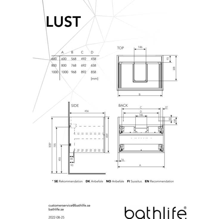 Bathlife Lust møbelpakke, med servant, 60x46,5x48 cm, hvit