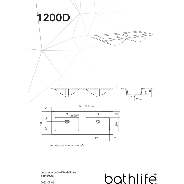 Bathlife Lust møbelpakke, med dobbel servant, 120x46,5x48 cm, sort