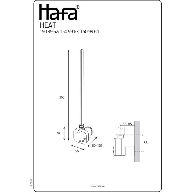 Hafa Neat elpatron, 300W, termostat, timer, matt sort
