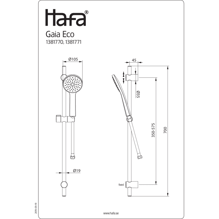 Hafa Gaia dusjsett, vannbesparende, Sort