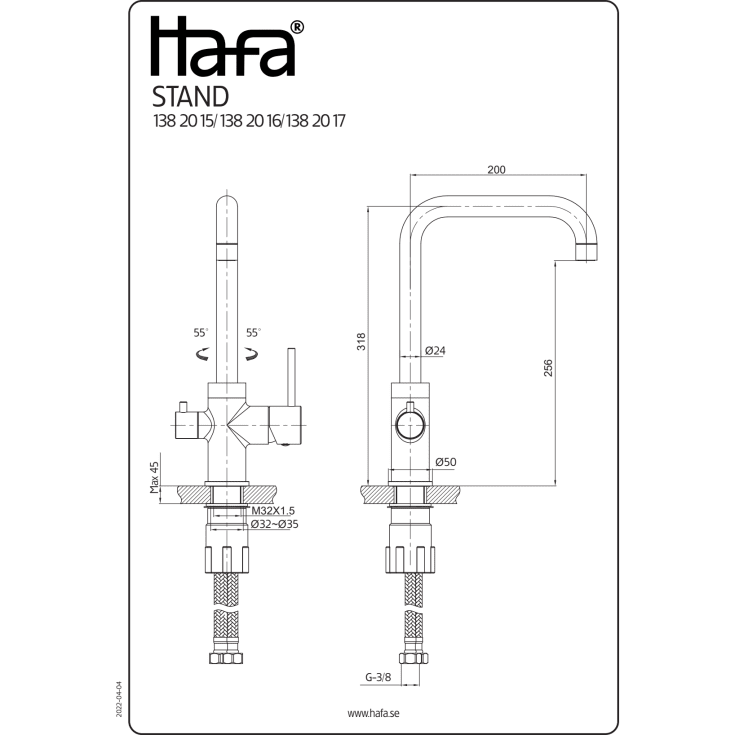 Hafa Stand kjøkkenarmatur, med avstengning, sort
