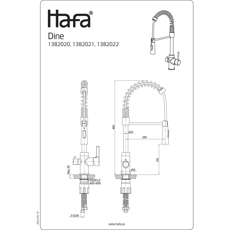 Hafa Dine kjøkkenarmatur, med avstengning, sort
