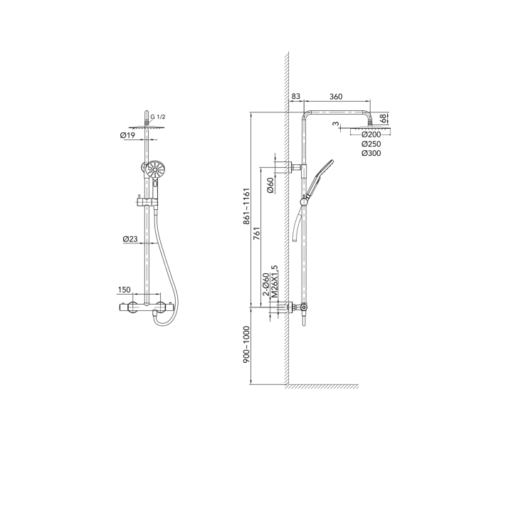 Noro Studio dusjsett, vannbesparende, matt sort