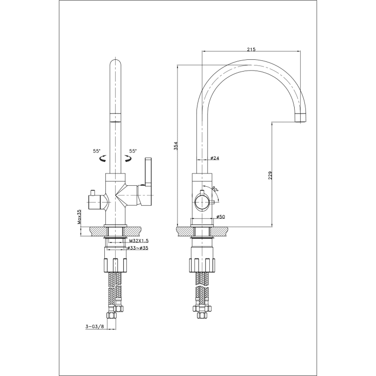 Bathlife Ocean kjøkkenarmatur, med avstengning, matt sort