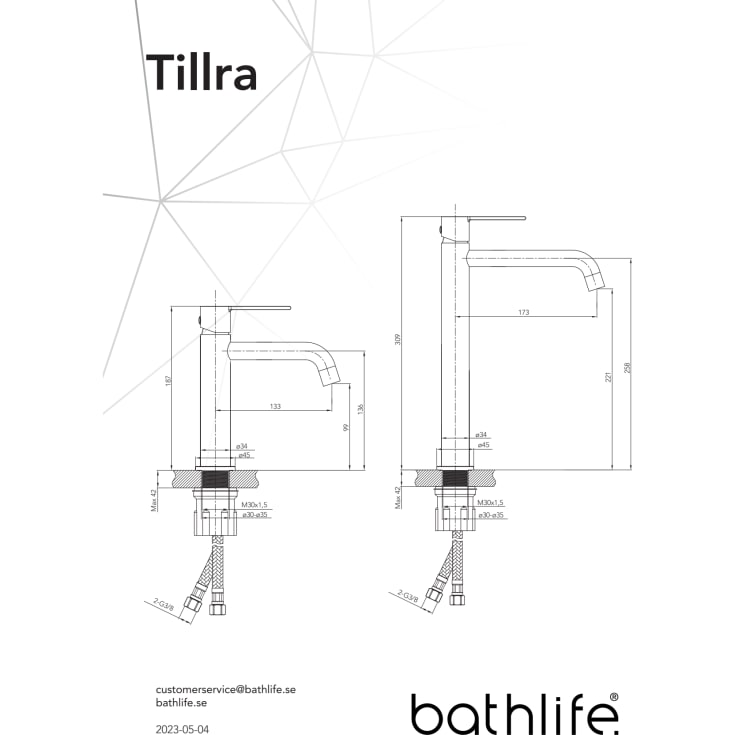 Bathlife Tillra servantbatteri, uten bunnventil, høy modell, krom