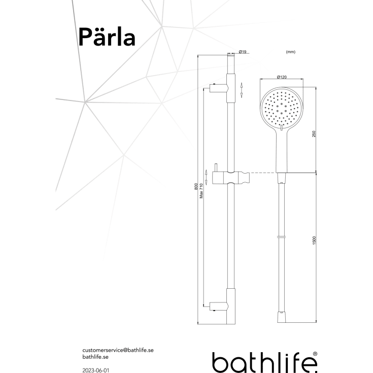 Bathlife Pärla/Dagg dusjsett, 3 stråletype, sort