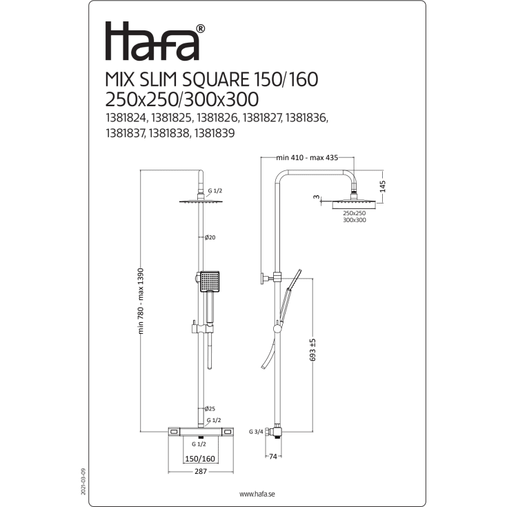 Hafa Mix Slim Square dusjsett, krom