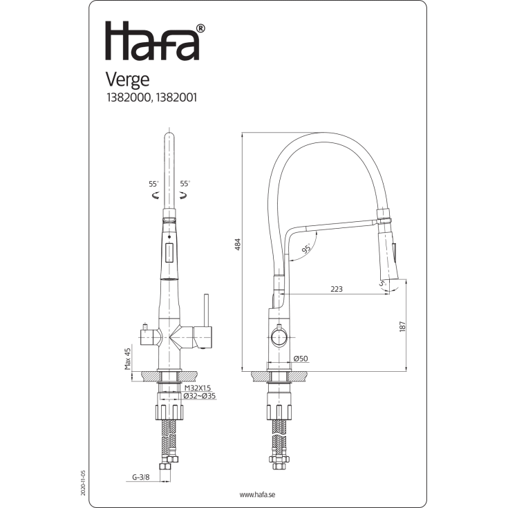 Hafa Verge kjøkkenarmatur, med avstengning, krom