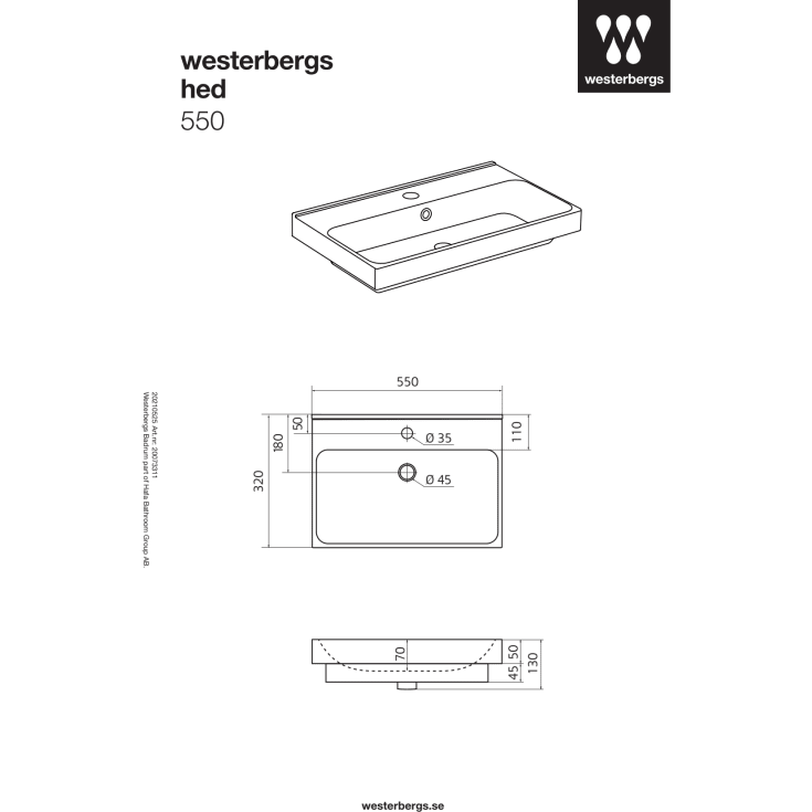 Westerbergs Hed servant, 56x32 cm, hvit