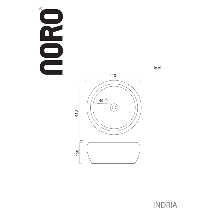 Noro Indira toppmontert servant, uten overløp, Ø41 cm, Sølvaktig
