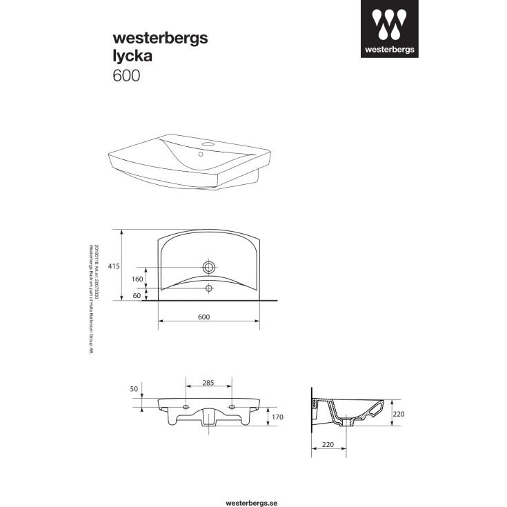 Westerbergs Lycka møbelservant, med overløp, 60x41,5 cm, Hvit