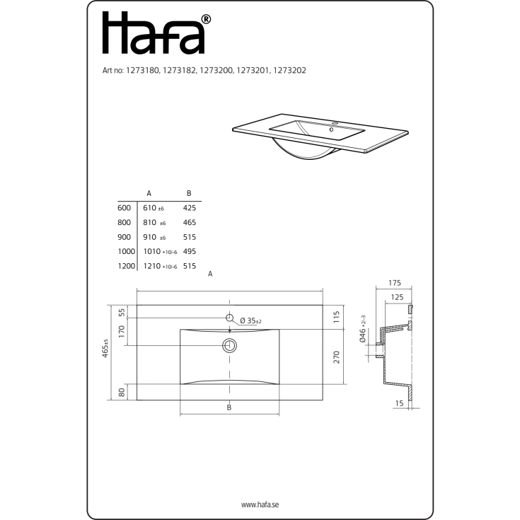 Hafa servant, 61x46,5 cm, hvit