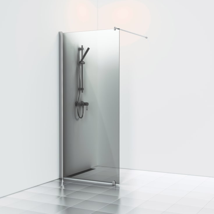 Svedbergs Skoga brusevæg, 80 cm, røgfarvet glas, blank aluminium profil