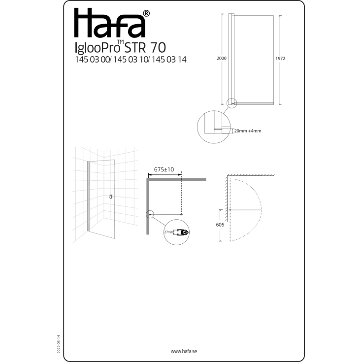 Hafa Igloo Pro dusjdør, 66,5 cm, klart glass, matt aluminium profil