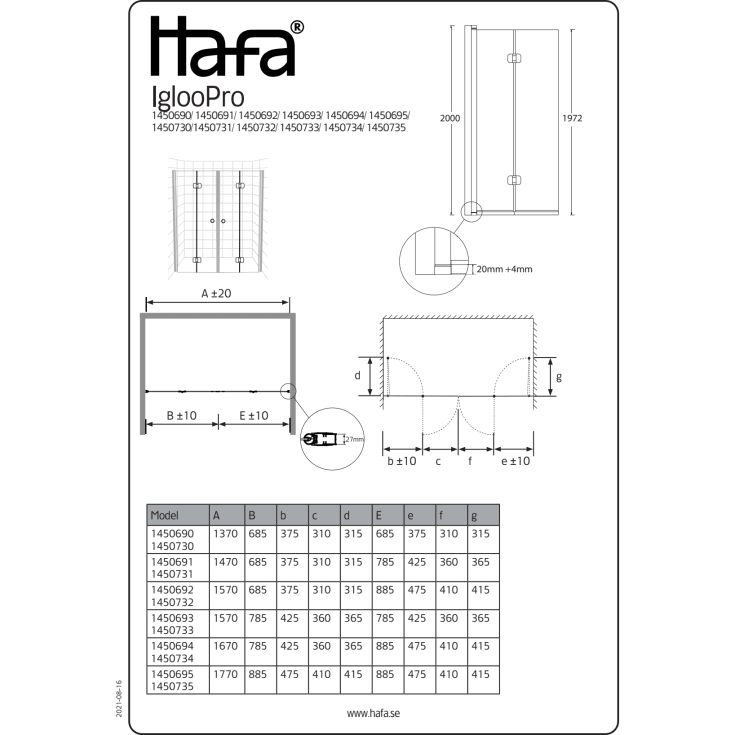 Hafa Igloo Pro dusjhjørne, 79x79 cm, klart glass, sort profil