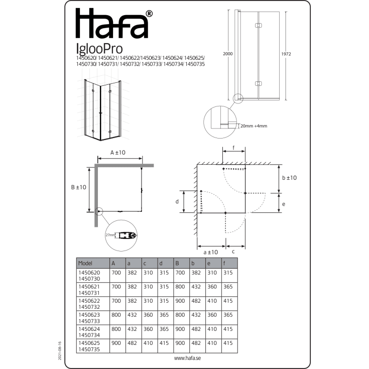 Hafa Igloo Pro dusjhjørne, 79x79 cm, klart glass, sort profil