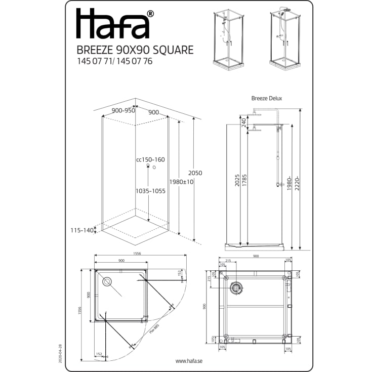 Hafa Breeze Sq dusjkabinett, 90X90 cm