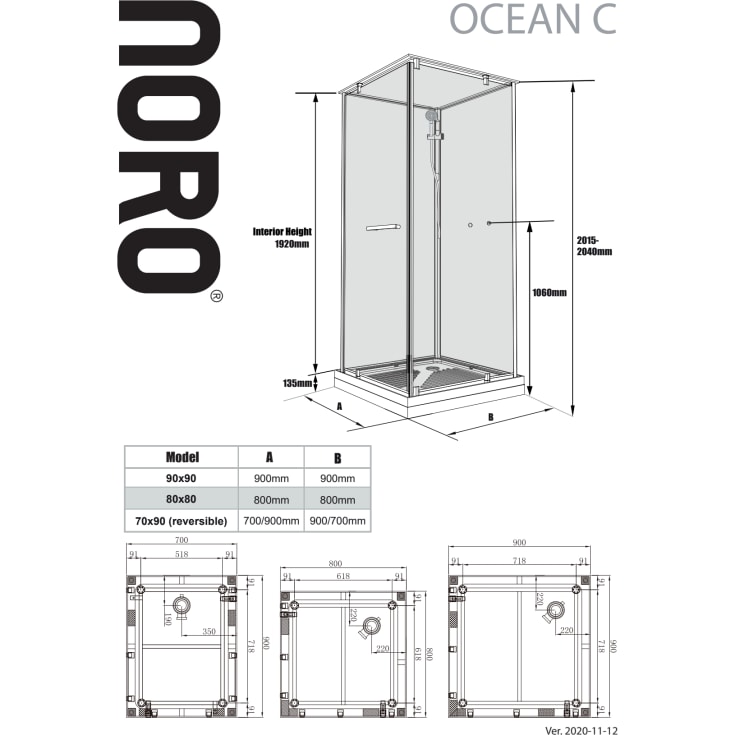 Noro Ocean dusjkabinett, 70X90 cm
