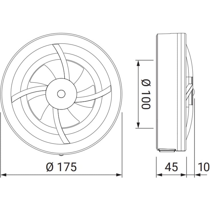 Pax Brisa baderomsvifte, fuktstyring, timer, Ø100 mm, sort
