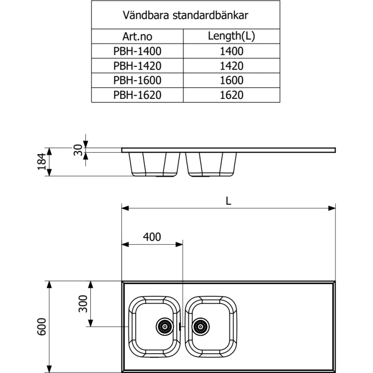 Purus Basic H stålbord, 162x60 cm, rustfrit stål