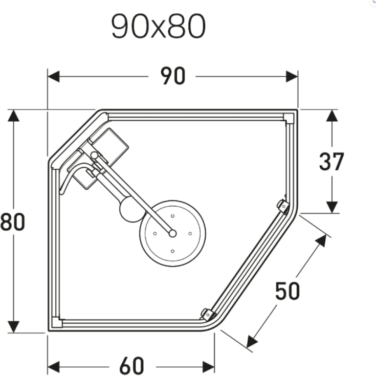 Showerama Classic brusekabine, 90x80 cm, aluminium profil, klart glas
