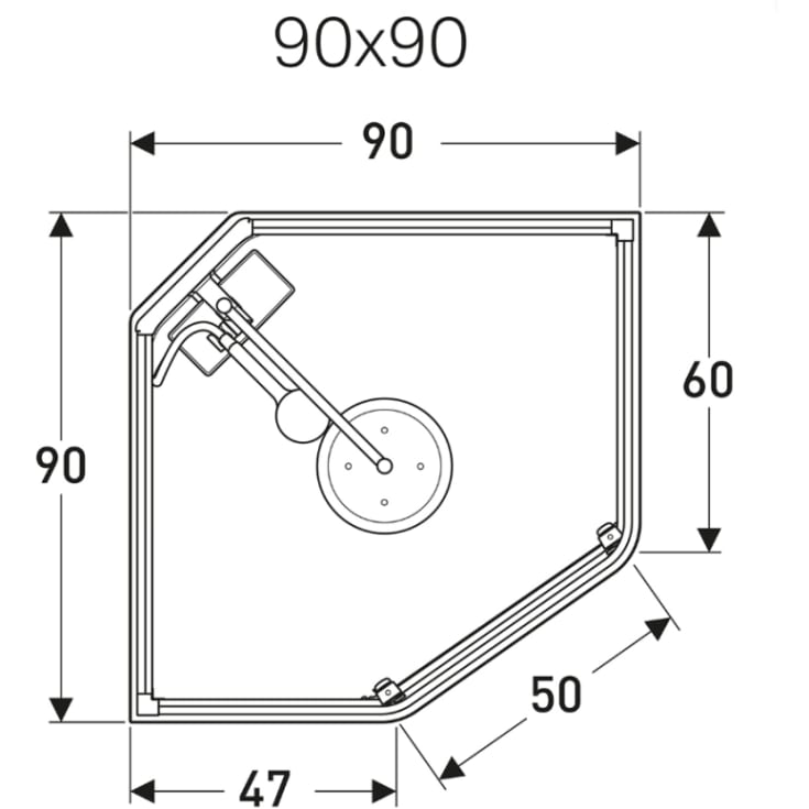 Showerama Classic brusekabine, 90x90 cm, aluminium profil, klart/frostet glas