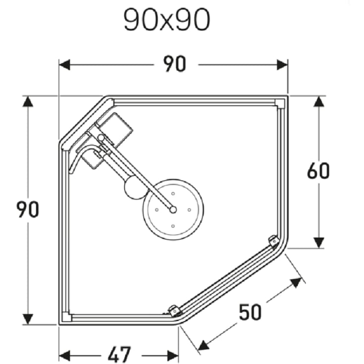 Showerama Comfort dusjkabinett, 90x90 cm, aluminium profil, klart/frostet glass