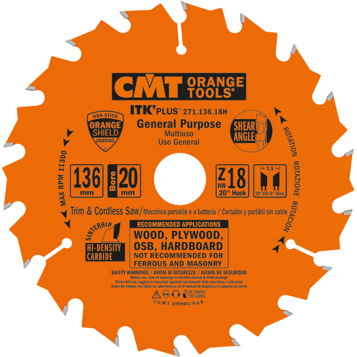 CMT HM rundsavklinge Ø136/20 mm, 18 td.