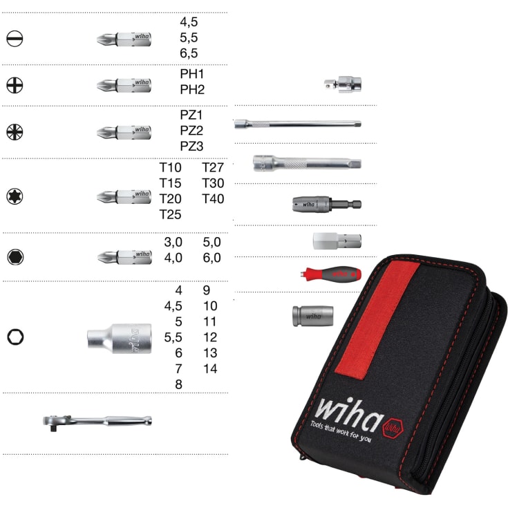 Wiha top- og bitsæt, 41 dele