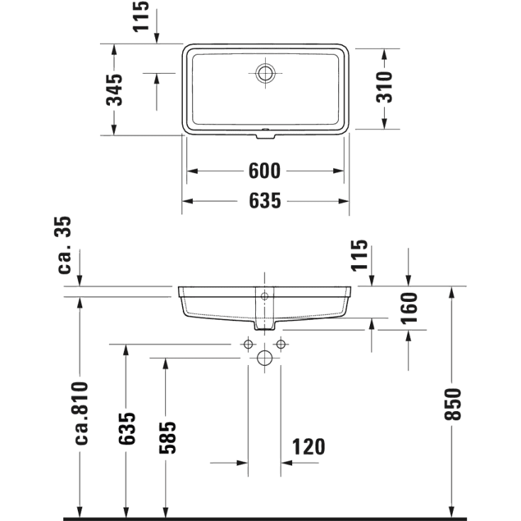 Duravit Vero Air servant for underliming, 60x31 cm, med wondergliss, hvit