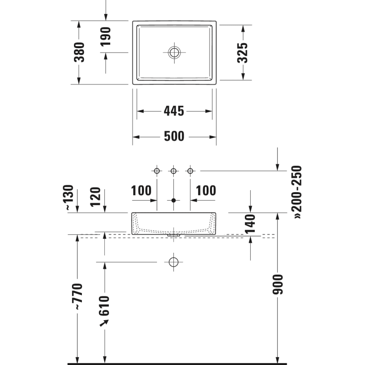 Duravit Vero Air toppmontert servant, 50x38 cm, med wondergliss, hvit