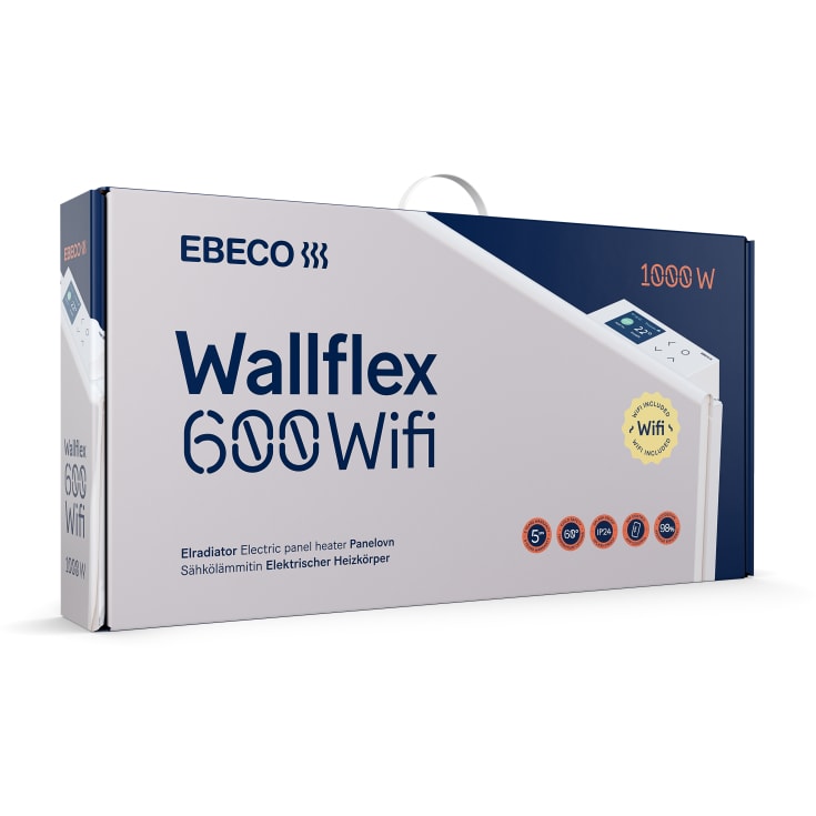 Ebeco Wallflex elradiator med termostat & WiFi, 230V, 600W
