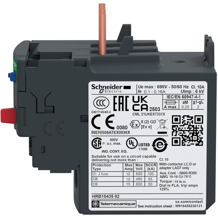 Schneider TeSys LRD07 termorelæ, 1,6-2,5 A