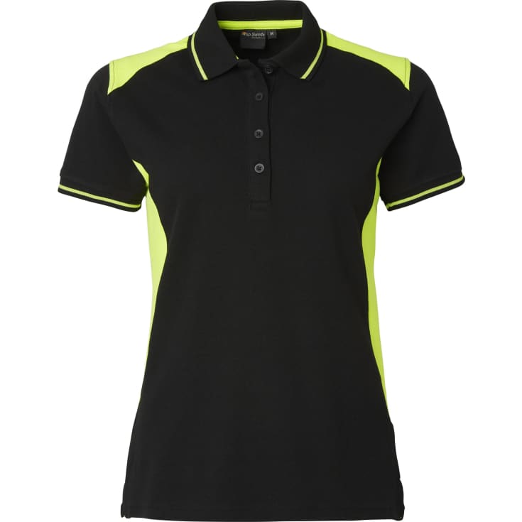 Top Swede dame polo T-shirt 214, Sort/Hi-Vis Gul, 2XL