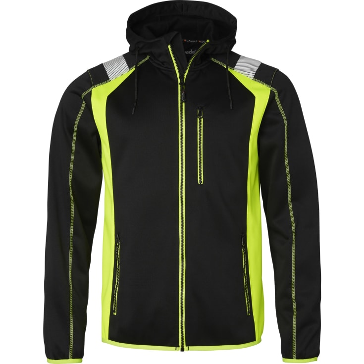 Top Swede hættetrøje med lynlås 276, Sort/Hi-Vis Gul, 2XL