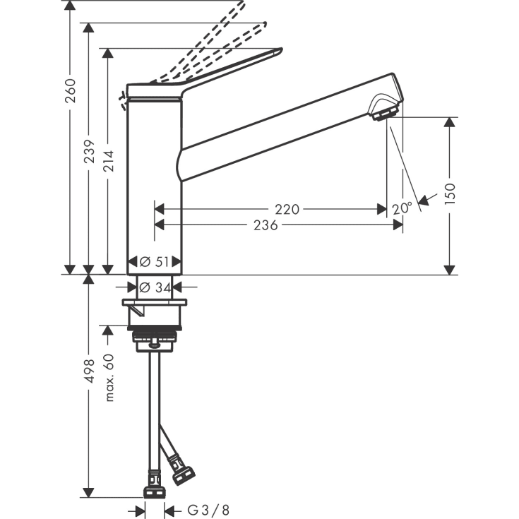 Hansgrohe Zesis M33 kjøkkenarmatur, kaldtstart, sort
