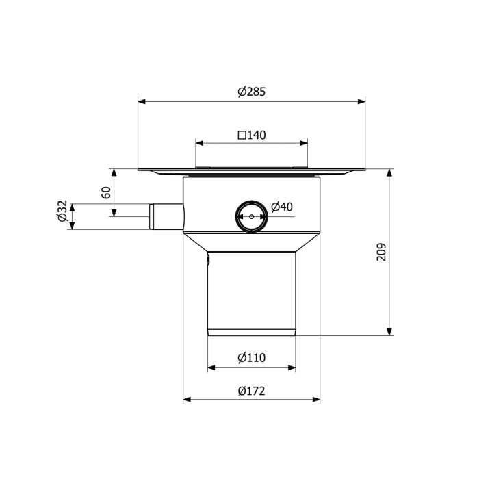 Purus Multiflex Tile Insert afløbskål, til beton og flisegulv, med fliseindsats, Ø110 mm