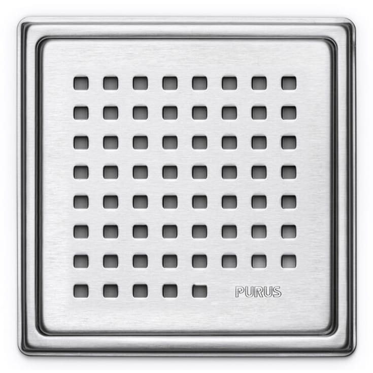 Purus Square Chess afløbsrist, rist og ramme, 161x161 mm, rustfrit stål