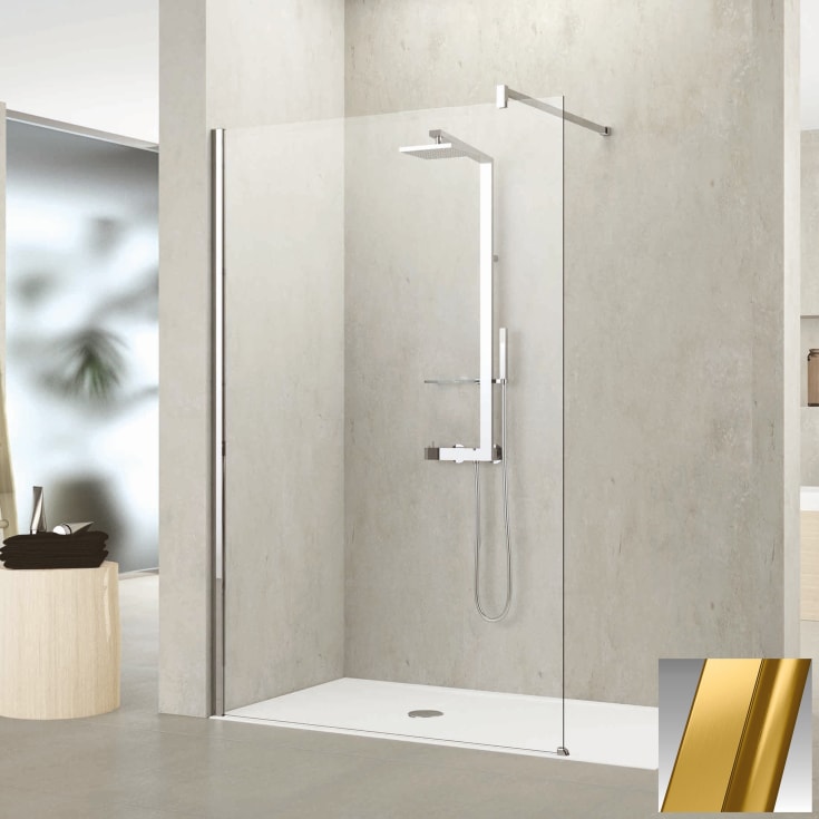 Novellini Kuadra H fastvegg, 27-30 cm, klart glass, børstet messing profil