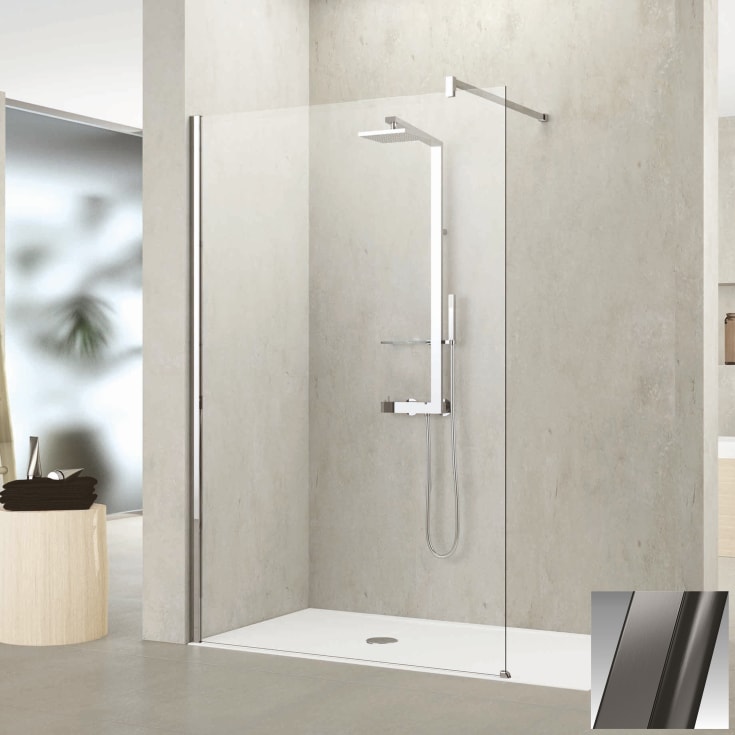 Novellini Kuadra H fastvegg, 87-90 cm, klart glass, børstet grafitt profil