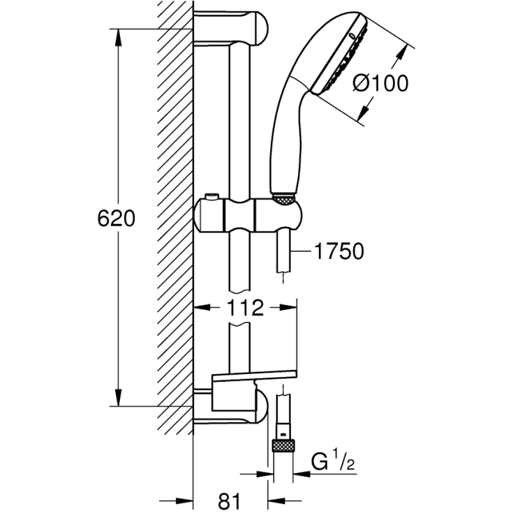 Grohe New Tempesta 100 II duschset, vattenbesparande krom