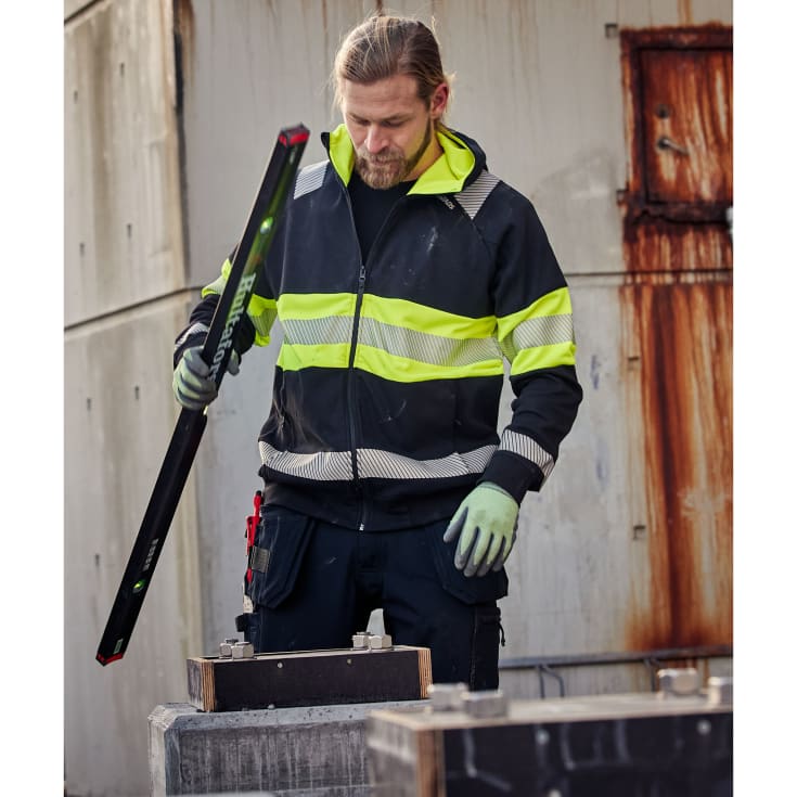 Fristads hættetrøje med lynlås 7532 GKC, Hi-vis Gul/Sort, L