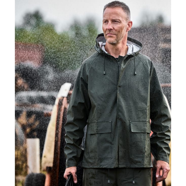 Elka Outdoor regnjakke PU/PVC, olivengrøn, str. L