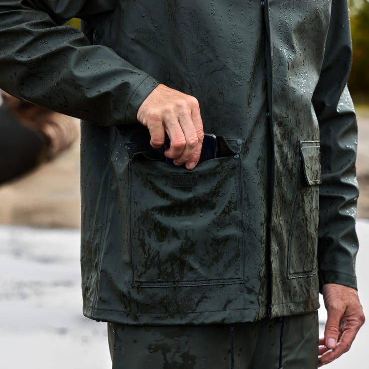 Elka Outdoor regnjakke PU/PVC, olivengrøn, str. L